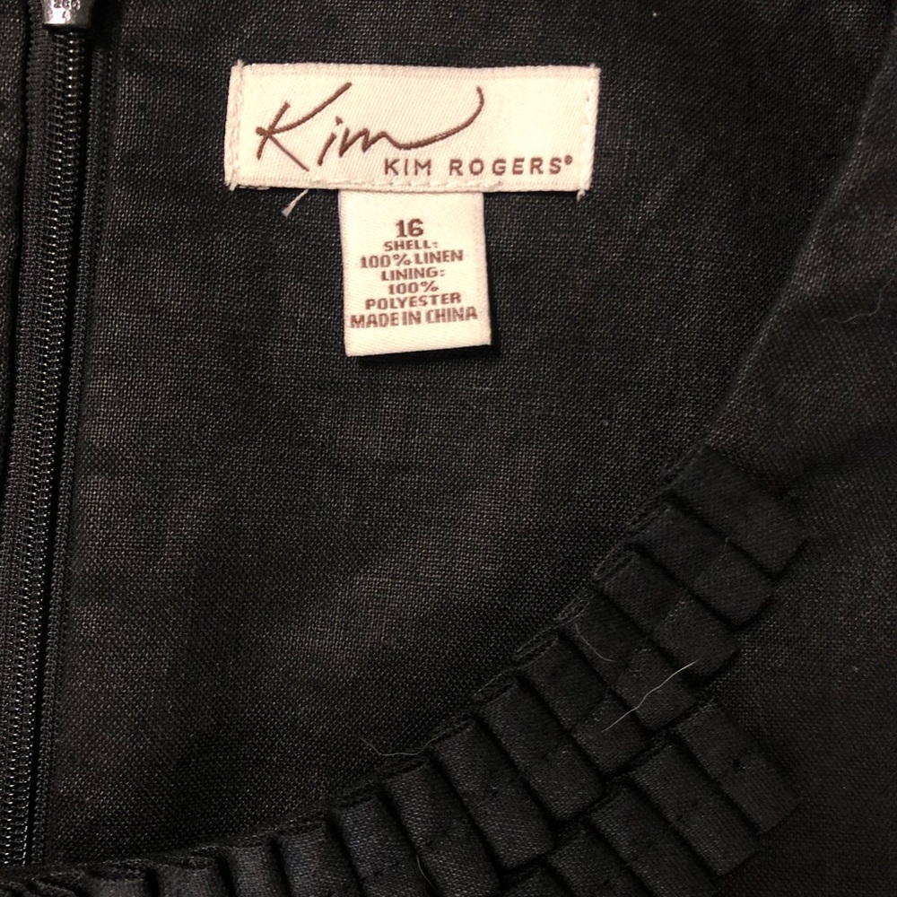KIM ROGERS BLACK LINEN SHEATH DRESS RUFFLE 16 - Picture 4 of 5